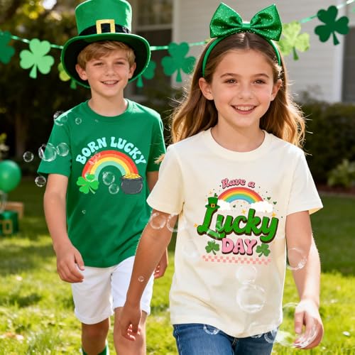 Image of Toddler Girl St Patrick's Day Shirts Cute Lucky Tshirts Cotton Short Sleeve Tees 2-10 Years