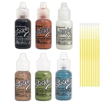 Glitter Glue Bundles - 6 Stickles .5 oz Glitter Glue Bottes with Trebbies Fine Detail Sticks Nature