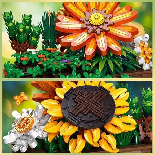 Image of 2-in-1 Flower Botanical Bonsai Building Set - Creative Botanical Collection for Home & Office Decor | Unique DIY Gift for Adults & Kids | Sunflower, Chrysanthemum, Ivy & Succulents | 818+ PCS