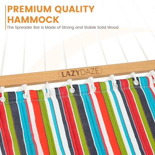 Image of Lazy Daze Double Quilted Hammock with Pillow and Carabiners, Bright Stripe