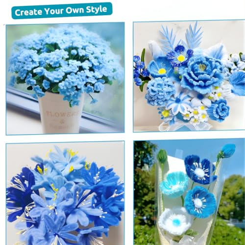 Image of YUNAMI Chenille Stems for DIY Flower Making - 200 Pcs Pipe Cleaners with Floral Wire, Tape, Stamen & Pearls - Premium Bouquet Supplies for Home Decor & Gifting (200, Blue)