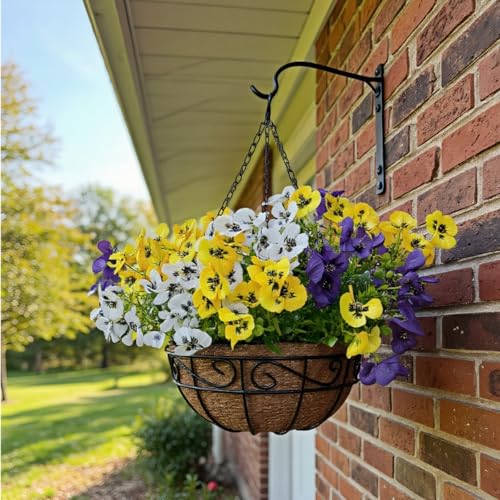 Artificial Pansies Flowers for Outdoor, 12 Bundles UV Resistant Fake Flowers, No Fade Realistic Silk Pansy for Porch Planter Garden Patio Yard Spring Decorations (Purple,White,Yell image 6