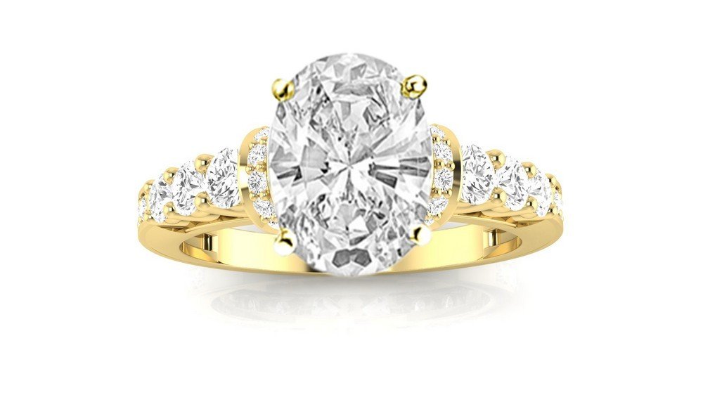 14K White Gold 3 Carat LAB GROWN DIAMOND Designer Four Prong Pave Set Round Oval Cut Diamond Engagement