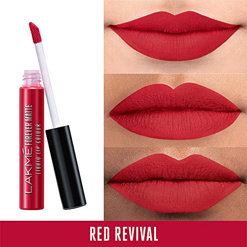 Image of Lakme Eyeconic Lash Curling Mascara For Eyelash Volume, Smudge Proof, Water Proof, Black, 9 ml & Lakme Forever Matte Liquid Lip Colour, Red Revival, 5.6 ml