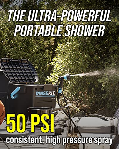 RinseKit PRO Portable Shower 3.5 Gal., High Pressure, Battery Powered, 6 Month Battery Life, On-the-Go Power, Heating Options Available, Easily Portable, Perfect for Camping, Beach, Van Life and More