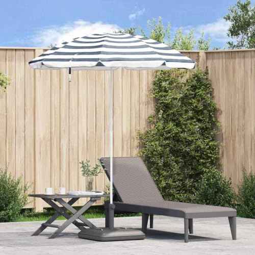 Holamys Sombrilla de playa azul blanco 206 x 206 x 212 cm, redondo poliéster metal, protección UV, robusto para playa, jardín, terraza, piscina, salidas familiares, relajación al aire libre