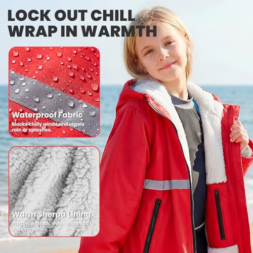 Image of Owntop Swim Parka Adult Kids | Waterproof & Quick-dry | 2-Way Zipper | Oversized Hooded Changing Robe for Beach Pool