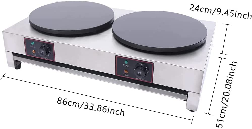 Máquina para hacer crepes eléctrica comercial, máquina eléctrica para hacer crepes y panqueques de 6000 W con placas de hierro fundido de 40 cm, máquina profesional para hacer crepes, panqueques