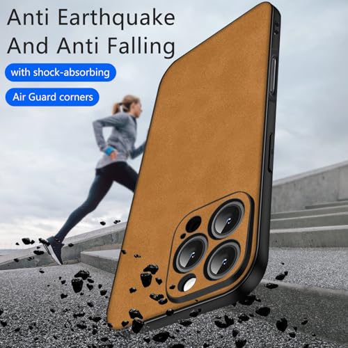 Coque iPhone 16 Pro en daim PU marron luxe et TPU antichoc - 7