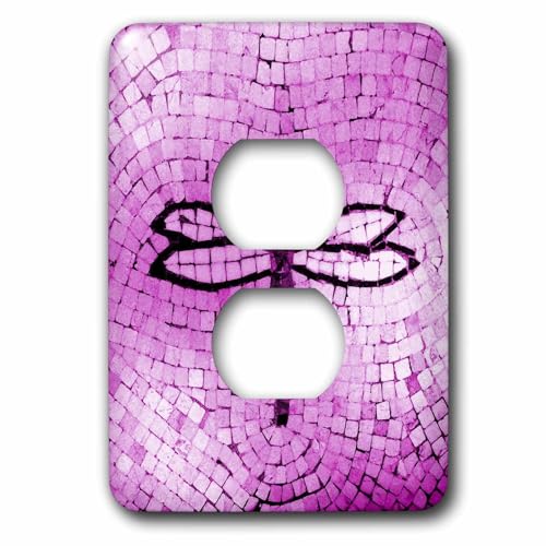 Plaque pour 2 prises de courant motif mosaïque libellule rose vif décoration de chambre