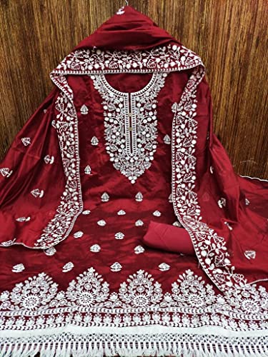 Image of Y2Y Women's Heavy Cotton Embroidery Work Unstitched Salwar Suit Dress Material With Chanderi Work Dupatta (Free Size Multi Color)