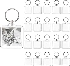 20 Porte-clés Photo, BetterJonny Porte Clé Photo Transparent Vierge en Acrylique Double Face Porte Cle Photo Personnalisable DIY Cadre Photo Vierge Rectangle Porte Clef Photo pour Famille, Carré 4x4cm