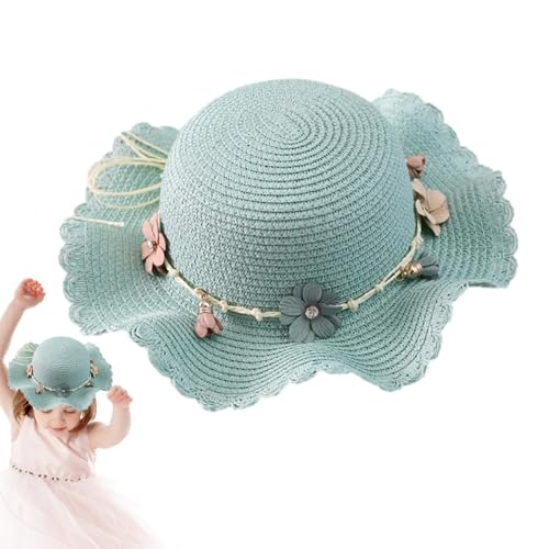 tongfeng Sombrero de paja para niña de granja | Sombreros de playa de verano | Sombrero de playa plegable elegante de ala ancha con protección solar, bonito sombrero de sol de flores para playa y