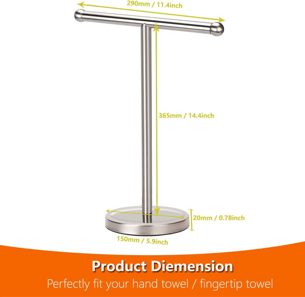Hand Towel Holder Stand with Heavy Stainless Steel Base, T-Shape Towel Rack, Free-Standing Towel Holder Countertop for Bathroom (Brushed Nickel)