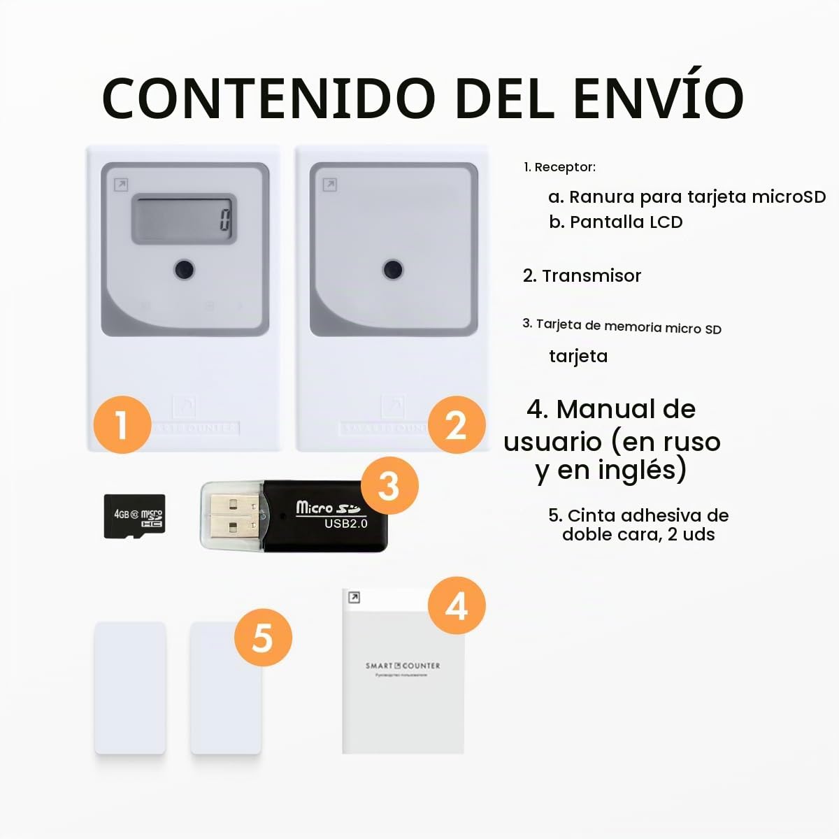 Contador de Personas Automático con Datos - Contador Digital, Estadísticas por Hora y Día, Sensor Infrarrojos Inalámbrico, Control de Aforo, Contador de Visitas, MicroSD, Blanco