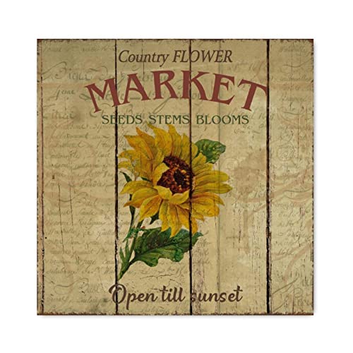 Panneau en bois tournesol et coucher de soleil décoration murale de 40,6 cm pour salon