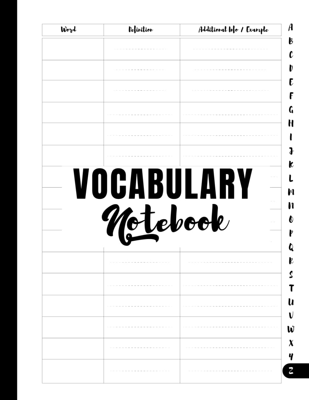 Vocabulary Notebook: Large Simple 3 Columns Vocabulary Journal with A-Z Alphabetical Tabs: White Cover