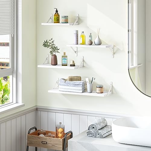 Image of YGEOMER Floating Shelves for Wall, Different Sizes White Wall Shelves for Living Room, Bathroom, Bedroom, Kitchen, Home Decor (Set of 4)