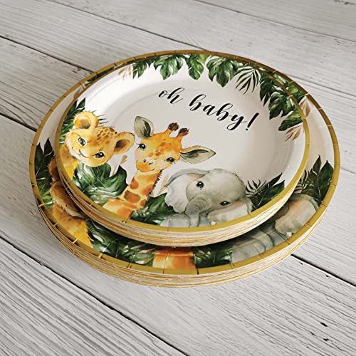 Safari Baby Shower Plates, Gold Jungle Animals Baby Shower Decorations For 24 Guests, Jungle Safari Theme Baby Shower Supplies Tableware, Paper Plates, Napkins, Dessert Plate, Disposable Cups #TOP6