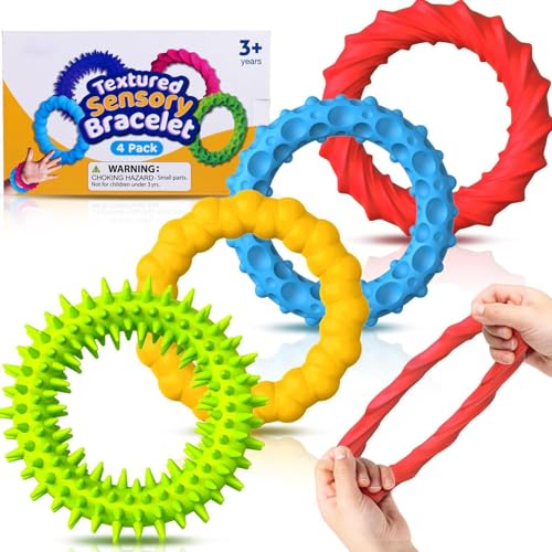 Sensorisches Zappelspielzeug Für Kinder Und Erwachsene – 4er-Pack Dehnbares Zappelarmband | Textur Und Beruhigendes Autismus-Sensorspielzeug Für Autistische Kinder Mit Besonderen Bedürfnissen