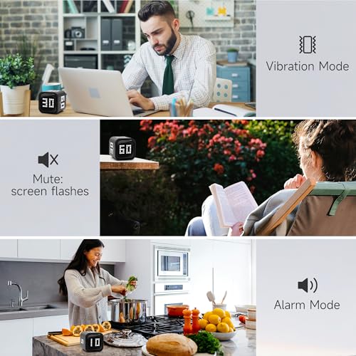 Image of Rotating Productivity Timer 5, 10, 30, 60 Minutes Preset, Desk Cube w /Gravity Sensor for ADHD, Mute Functions, Ideal for Work, Study, Kitchen, Back to School (Black)