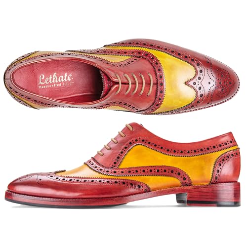 Image of Lethato Wingtip Brogue Oxford Handcrafted Men's Genuine Leather Lace up Dress Shoes