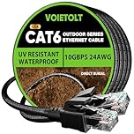 VOIETOLT Outdoor Cat 6 Ethernet Cable 10m, Water Resistant Direct Burial LLDPE UV Jacket - 24AWG 10Gbps High Speed Gigabit Internet Network Cable - CCA, UTP with 20 Ties - Black