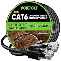 VOIETOLT Outdoor Cat 6 Ethernet Cable 100m, Water Resistant Direct Burial LLDPE UV Jacket - 24AWG 10Gbps High Speed Gigabit Internet Network Cable - CCA, UTP with 80 Ties - Black