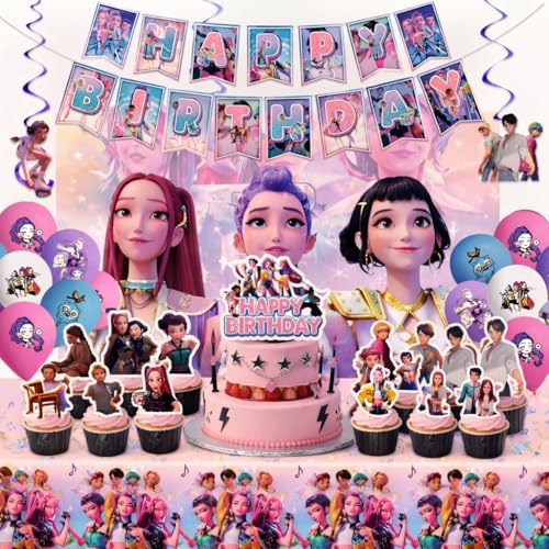 Birthday Decorations Party Supplies Set Include Banner Backdrop Balloons Hanging Swirls Cake Cupcake Toppers Tablecloth for Boys Girls Theme Party