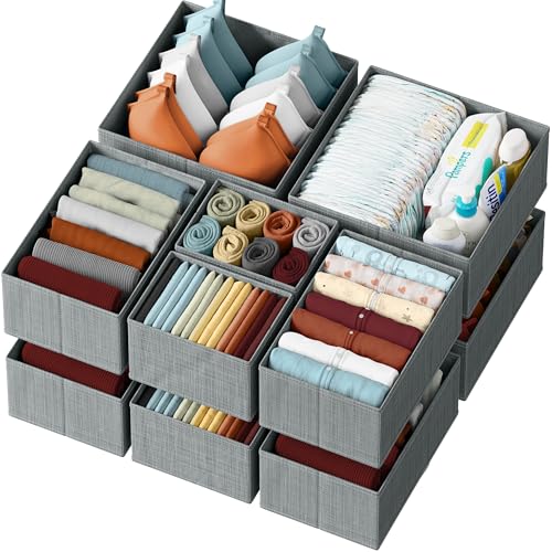 12-Piece Grey Drawer Organizer Set - Ideal for Nursery, Bedroom, and Closet Storage