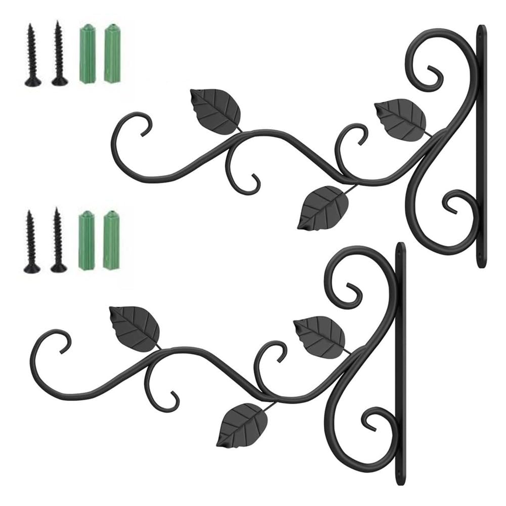 Ganci per Piante da Interno/Esterno in Ferro, Gancio da Parete per Appendere Cesti, Mangiatoie per Uccelli (Nero)