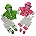 The Queen's Treasures 15 Inch Baby Doll Clothes, Set of Two Complete Overall Outfits Pink & Green Jackets, Overalls, Shirt, Bootie Shoes, Compatible with American Girls' Bitty Baby Twins
