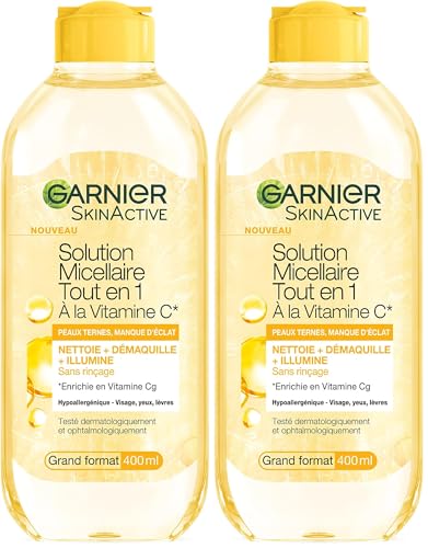 Garnier - Eau Micellaire Tout-en-1 - Enrichi en Vitamine C - Booster d'Eclat - Pour les Peaux Ternes en Manque d'Eclat - Sans Rinçage - Formule Hypoallergénique - 400 ml (Lot de 2)