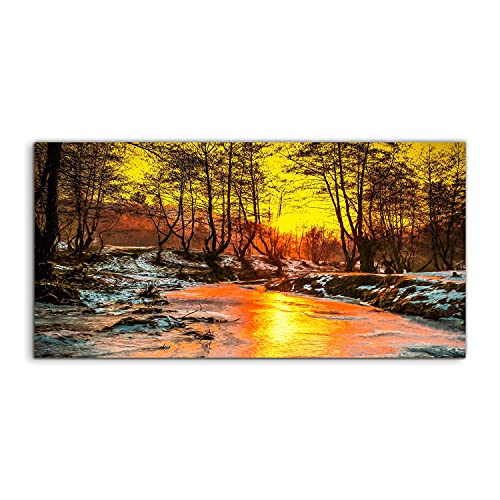 Tableau sur verre 140x70cm paysage de rivière enneigée art mural déco