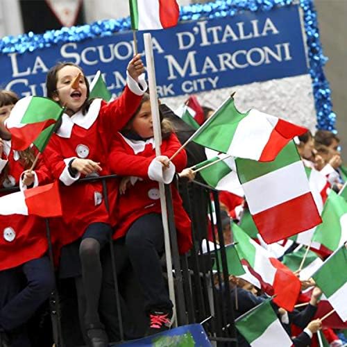 Italy Stick Flag, ANLEY Italian 5x8 inch (12 X 20cm) HandHeld Mini Flag With 12" (30cm) White Solid Pole - Vivid Color and Fade Resistant - 5 x 8 inch Hand Held Stick Flags With Spear Top (1 Dozen)