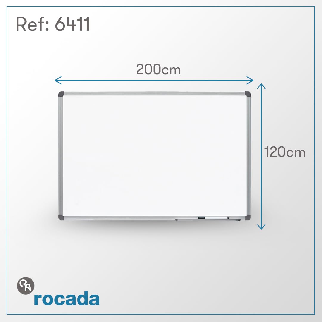 Rocada | Pizarra Blanca Magnética 200 x 120 cm - Marco de Aluminio - Pizarra de Pared Grande - Borrado en Seco - Para Oficina y Aula