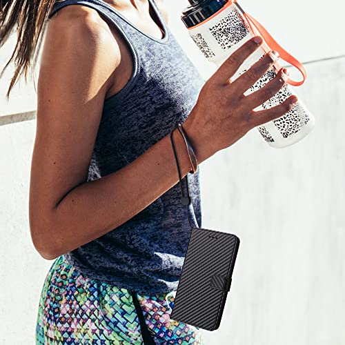Wwaayssxa Compatible With Samsung Galaxy A10 M10 Carbon Fiber Wallet Case Wrist Strap Lanyard Leather Flip Card Holder Stand Cell Phone Cover For Glaxay A 10 Gaxaly 10A A105M 6.2 Inch Women Men Black #TOP7