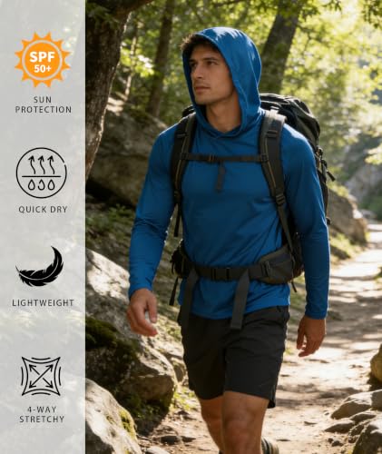 Image of Hoodies for Men UPF 50+ Sun Protection Fishing Shirts Long Sleeve Lightweight Rash Guard Shirt UV SPF Sweatshirt