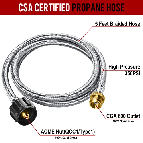 GasXpert Propane Hose, 5FT Propane Adapter 1lb to 20lb, Propane Tank