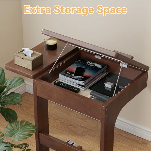 C-Shaped End Table, Solid Wood Rolling Side Table with Lockable Wheels, Couch Tables with Adjustable Desktop &Multi-functional Folding Tray, Small Side Table for Couch, Living Room, Bedroom Tall 30" by Grehitk - Used condition - Image 6