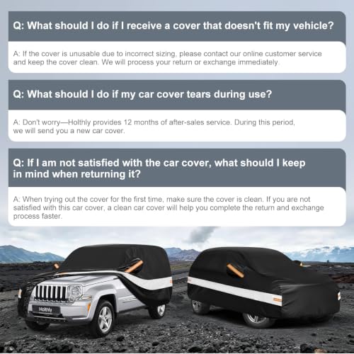 Image of 10 Layers SUV Car Cover Custom Fit for Jeep Liberty (2001-2013), Waterproof All Weather for Automobiles, Outdoor Full Cover Sun Dust Rain Protection with Cotton. Black