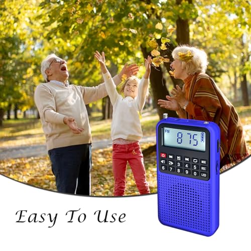 YOFITS YF39 3-in-1 Portable Radio AM FM MP3 Player Voice Recorder- Multi-Function Excellent Reception and Rechargeable Battery Small Receiver with Bluetooth & Emergency Flashlight for Outdoors(Blue)
