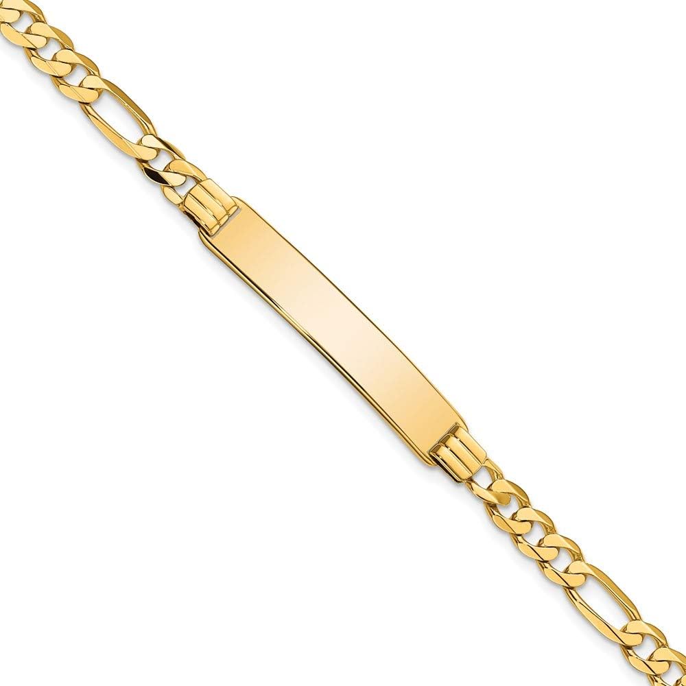 Engravable Personalized Custom 10K Yellow Gold Figaro Link ID Bracelet For Men or Women Length 8 inches Width 6.61 mm With Lobster Claw Clasp