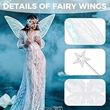 Jsdoin Fairy Wings (60cm*48cm), Fairy Wings for Adult Women Kids Girls White Butterfly Wings for Adult, with a Magic wand & Halo, Halloween Costume Angel Wings Birthday Chrismas Themed Party - Image 3