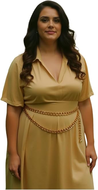 Women Gold Thick Metal Chain Link Fashion Belt Day Night Wear Wave Strand Plus Size XL XXL