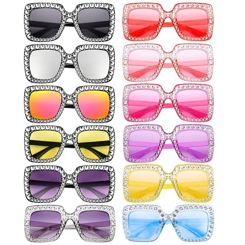 SUNOVELTIES Women Sparkling Crystal Sunglasses Oversized Square Diamond Thick Frame Glasses Funky Big Cool Eyeswear