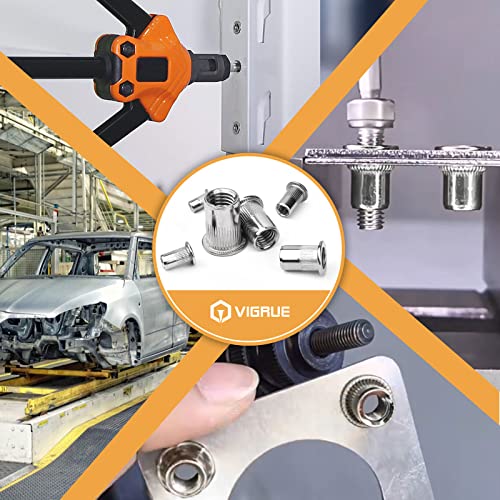 Sae Rivet Nuts Assortment, Vigrue 185Pcs #8-32#10-24 1/4"-20 5/16"-18 3/8"-16 304 Stainless Steel Nutserts Rivnuts Kit, Flat Head Threaded Insert Nut Assort #TOP1