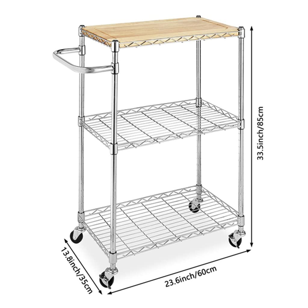 Carrello Carrello per Cucina e Microonde a 3 Livelli 60x35x85CM Carrello portaoggetti in Legno e Cromo (B 1 pz)