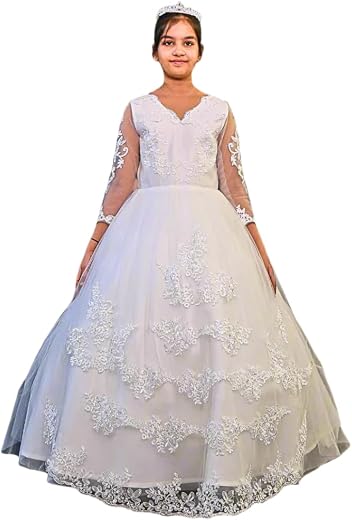Beautiful Full Stitched Christian Wedding Ball Gown Wedding Dress in White Color for Women Extra Sleeves GLTD15