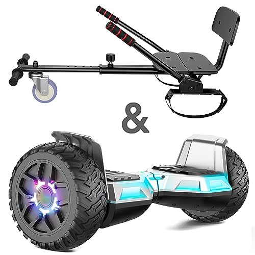 SISIGAD Hoverboard Go Kart Sitz, 8.5' Off Road Hoverboards mit LED Lichtern, All Terrain Hoverboards, Selbst Balancing Scooter mit Bluetooth Lautsprecher, Musik Hoverboard Go Kart Bundle